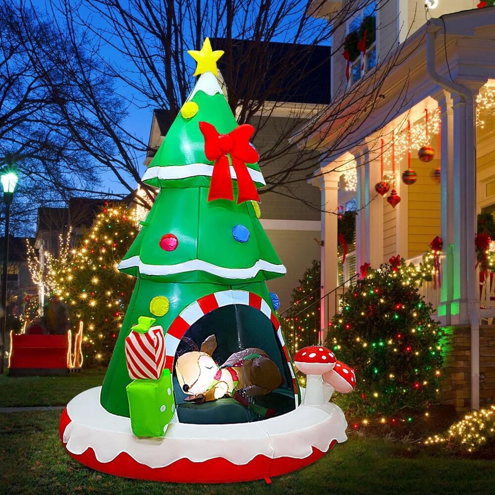 ⚡7.2FT Christmas Inflatables Tree Sleeping Inside A Deer Outdoor Decorations‎
